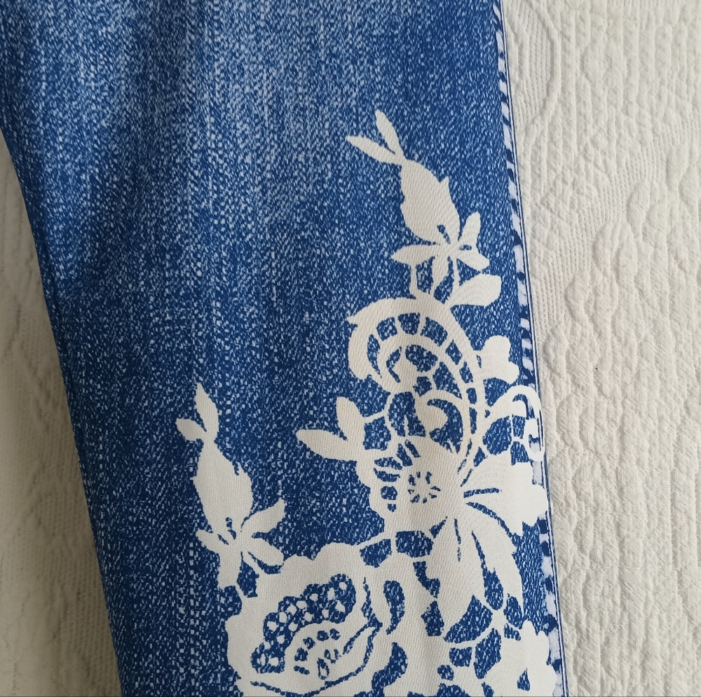 Faux Crochet Jeggings Denim Look Legging Floral Stretchy Casual Plus Bohemian 1X - Picture 5 of 11
